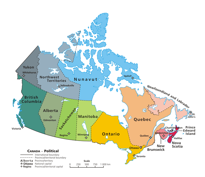 Map of the provinces of Canada and territories